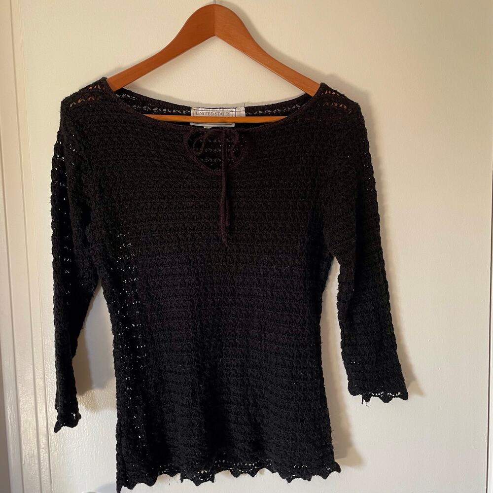 Vintage Black Crochet Top. Dark cottage core, whimsygoth, dark feminine
